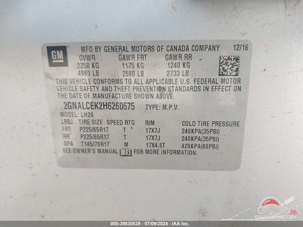 2GNALCEK2H6260675 2017 CHEVROLET EQUINOX photo no. 9