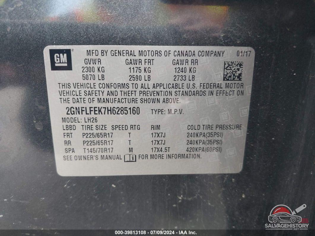 2GNFLFEK7H6285160 2017 CHEVROLET EQUINOX photo no. 9