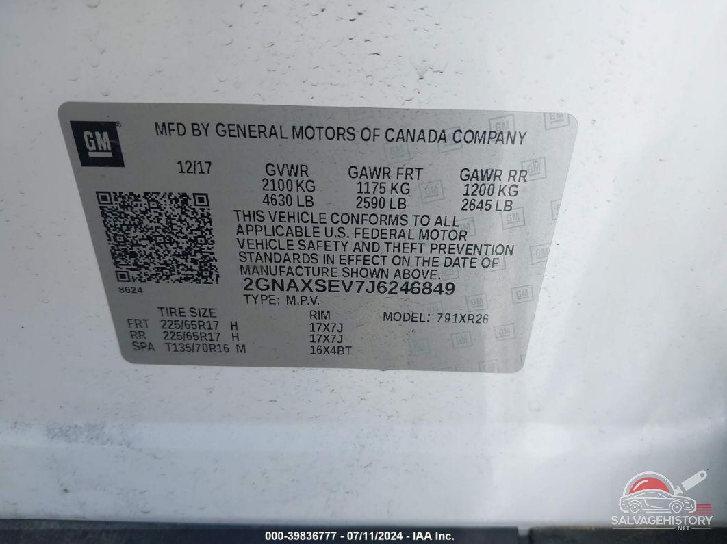 2GNAXSEV7J6246849 2018 CHEVROLET EQUINOX photo no. 9