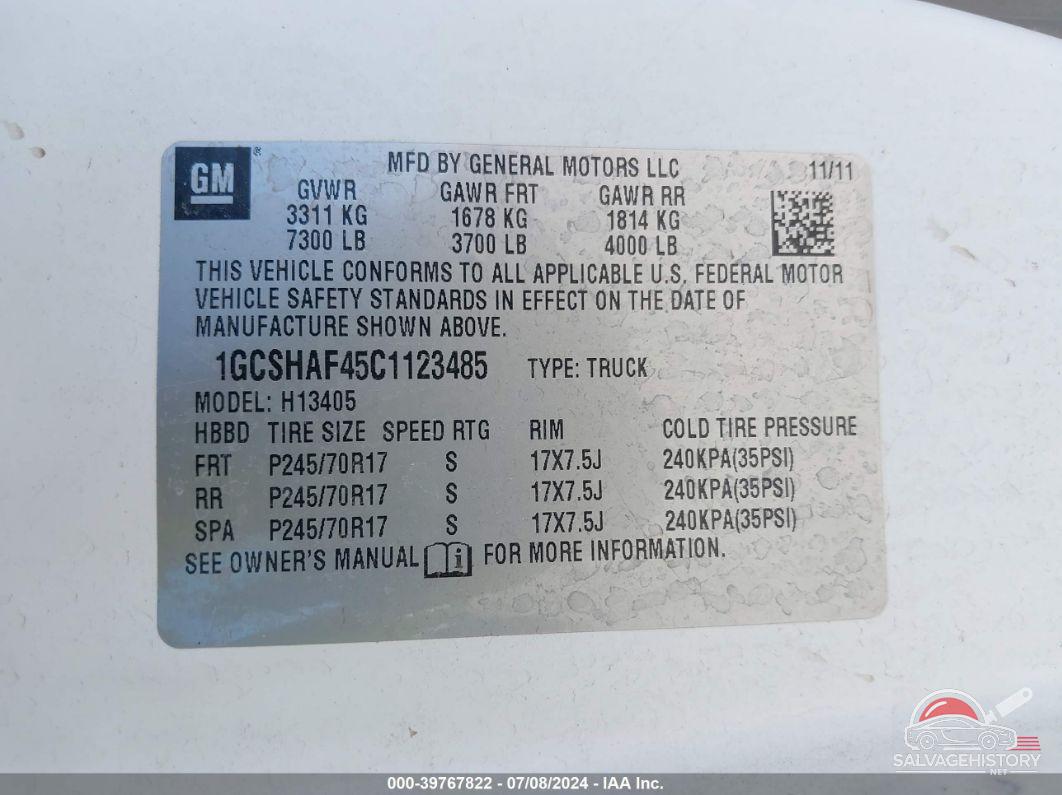 1GCSHAF45C1123485 2012 CHEVROLET EXPRESS 1500 photo no. 9