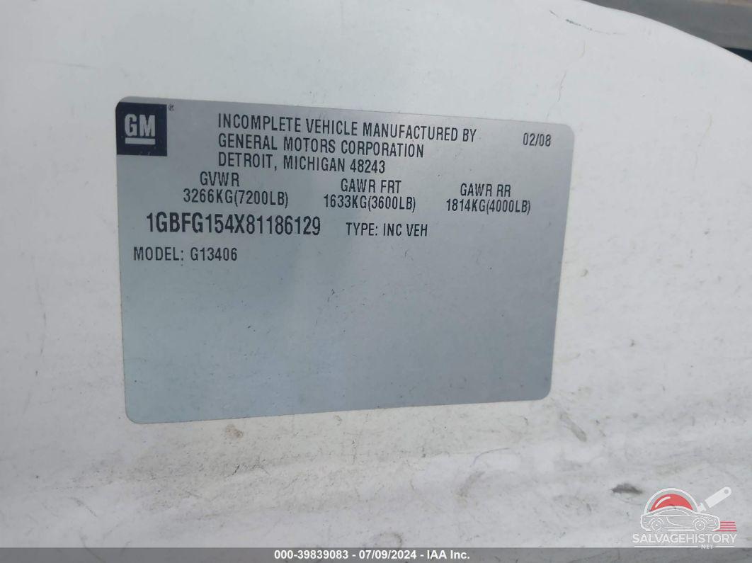1GBFG154X81186129 2008 CHEVROLET EXPRESS photo no. 9