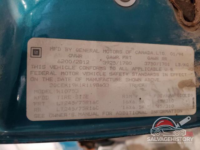 2GCEK19K1R1198633 1994 CHEVROLET GMT photo no. 12