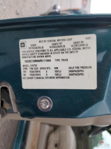 1GCEC19R9WR111994 1998 CHEVROLET GMT photo no. 12
