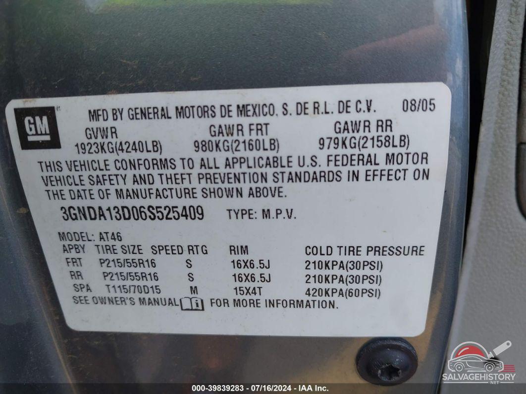 3GNDA13D06S525409 2006 CHEVROLET HHR photo no. 9