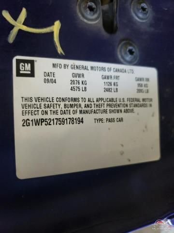 2G1WP521759178194 2005 CHEVROLET IMPALA photo no. 12