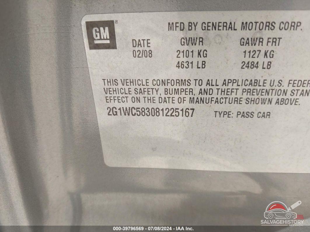2G1WC583081225167 2008 CHEVROLET IMPALA photo no. 9