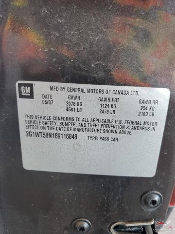 2G1WT58N189116848 2008 CHEVROLET IMPALA photo no. 12