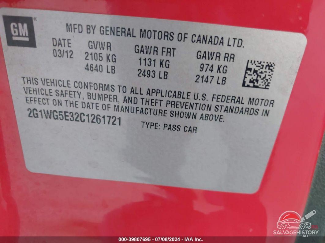 2G1WG5E32C1261721 2012 CHEVROLET IMPALA photo no. 9