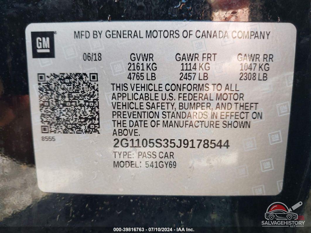 2G1105S35J9178544 2018 CHEVROLET IMPALA photo no. 9