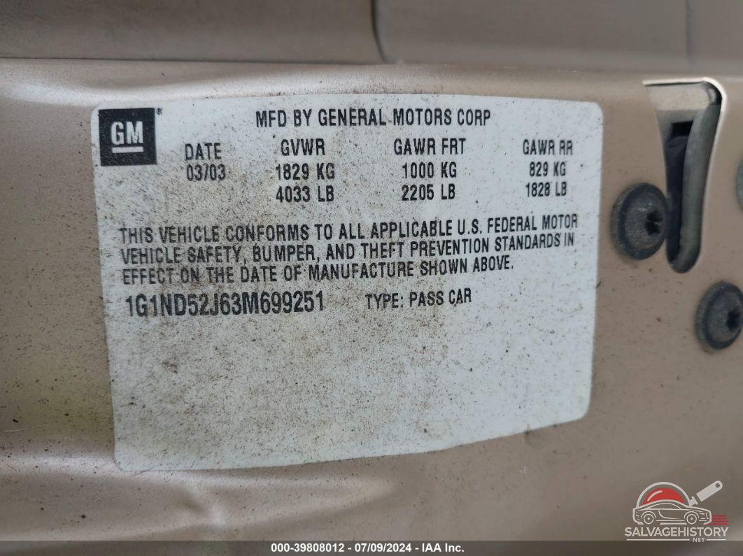 1G1ND52J63M699251 2003 CHEVROLET MALIBU photo no. 9