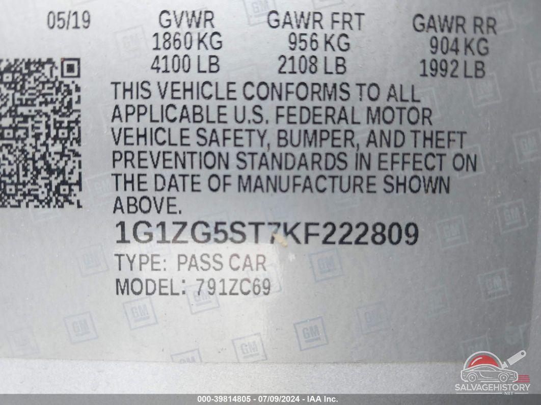 1G1ZG5ST7KF222809 2019 CHEVROLET MALIBU photo no. 9