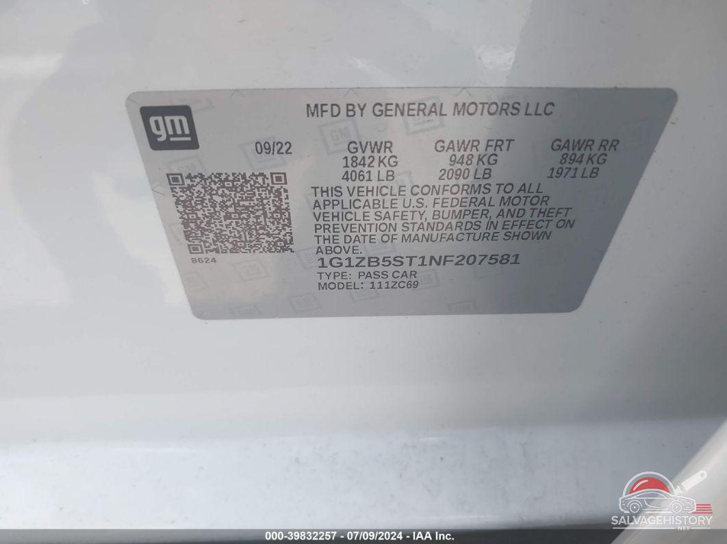 1G1ZB5ST1NF207581 2022 CHEVROLET MALIBU photo no. 9