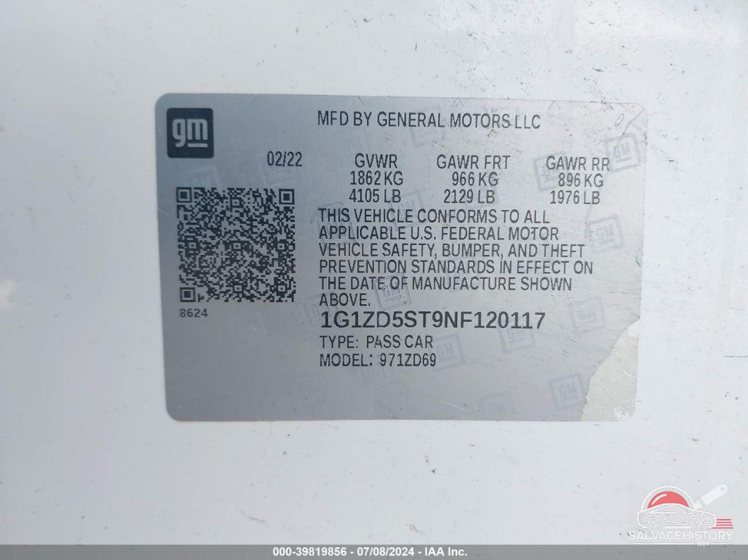 1G1ZD5ST9NF120117 2022 CHEVROLET MALIBU photo no. 9