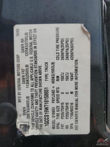 1GCCS19W718158651 2001 CHEVROLET S10 photo no. 12