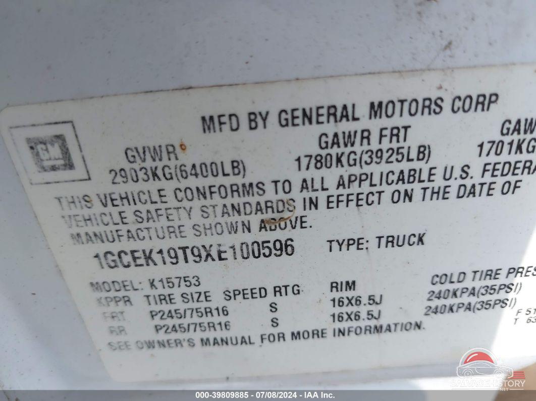 1GCEK19T9XE100596 1999 CHEVROLET SILVERADO 1500 photo no. 9