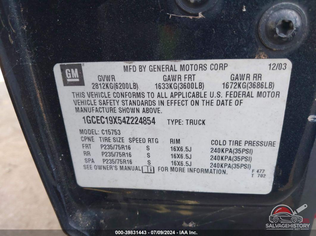 1GCEC19X54Z224854 2004 CHEVROLET SILVERADO 1500 photo no. 9