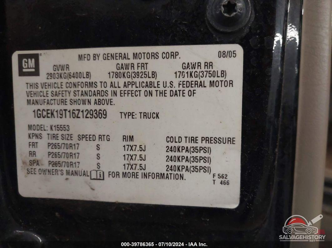 1GCEK19T16Z129369 2006 CHEVROLET SILVERADO 1500 photo no. 9