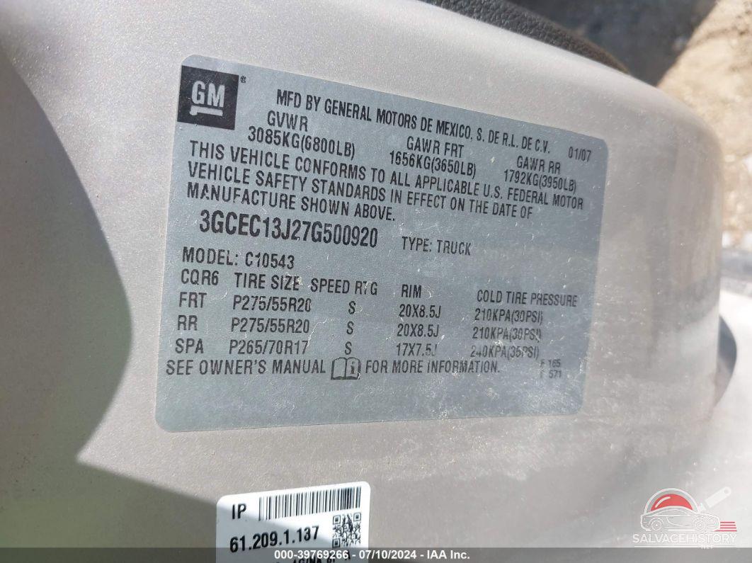 3GCEC13J27G500920 2007 CHEVROLET SILVERADO 1500 photo no. 9