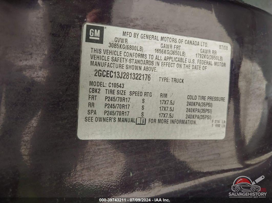 2GCEC13J281322176 2008 CHEVROLET SILVERADO 1500 photo no. 9