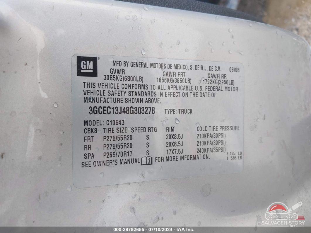 3GCEC13J48G303278 2008 CHEVROLET SILVERADO 1500 photo no. 9