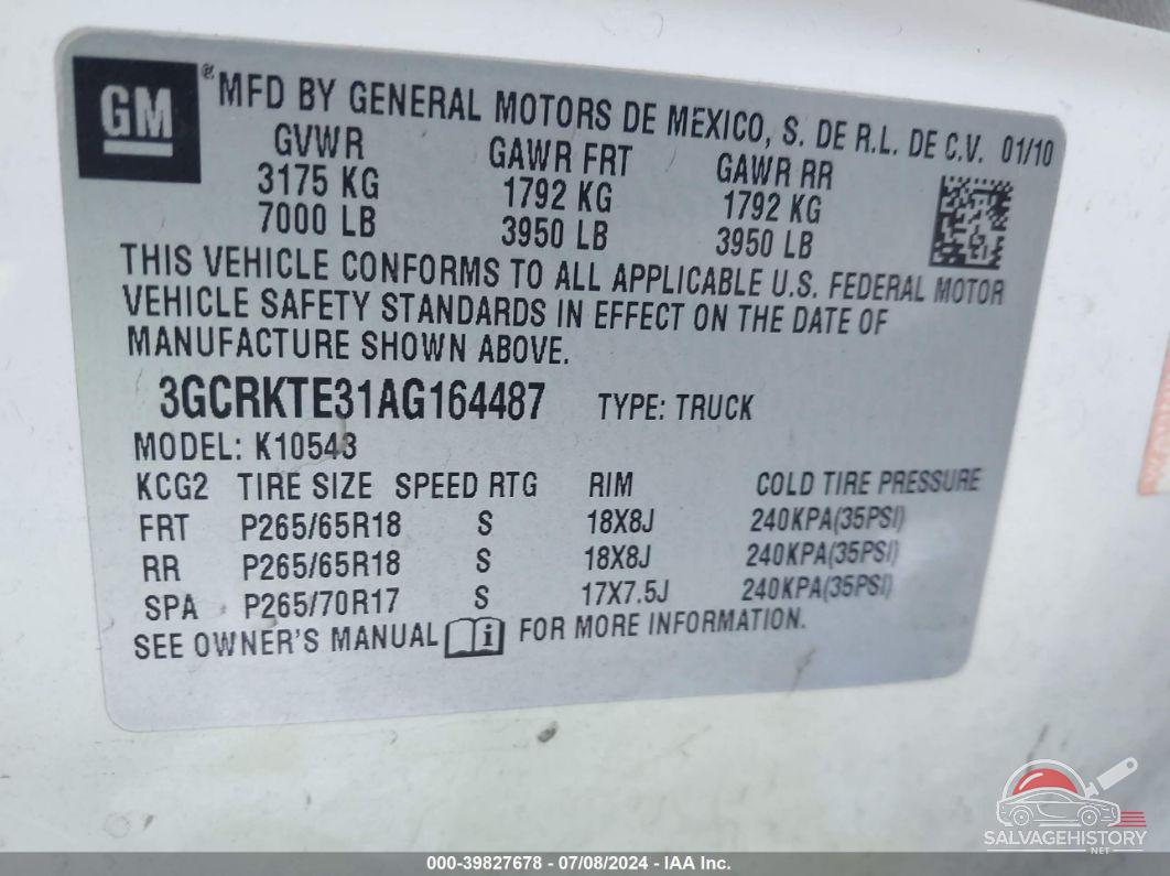 3GCRKTE31AG164487 2010 CHEVROLET SILVERADO 1500 photo no. 9