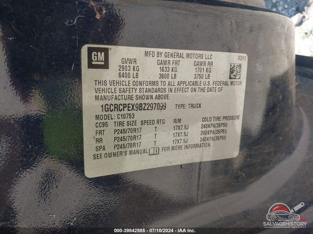 1GCRCPEX9BZ297099 2011 CHEVROLET SILVERADO 1500 photo no. 9