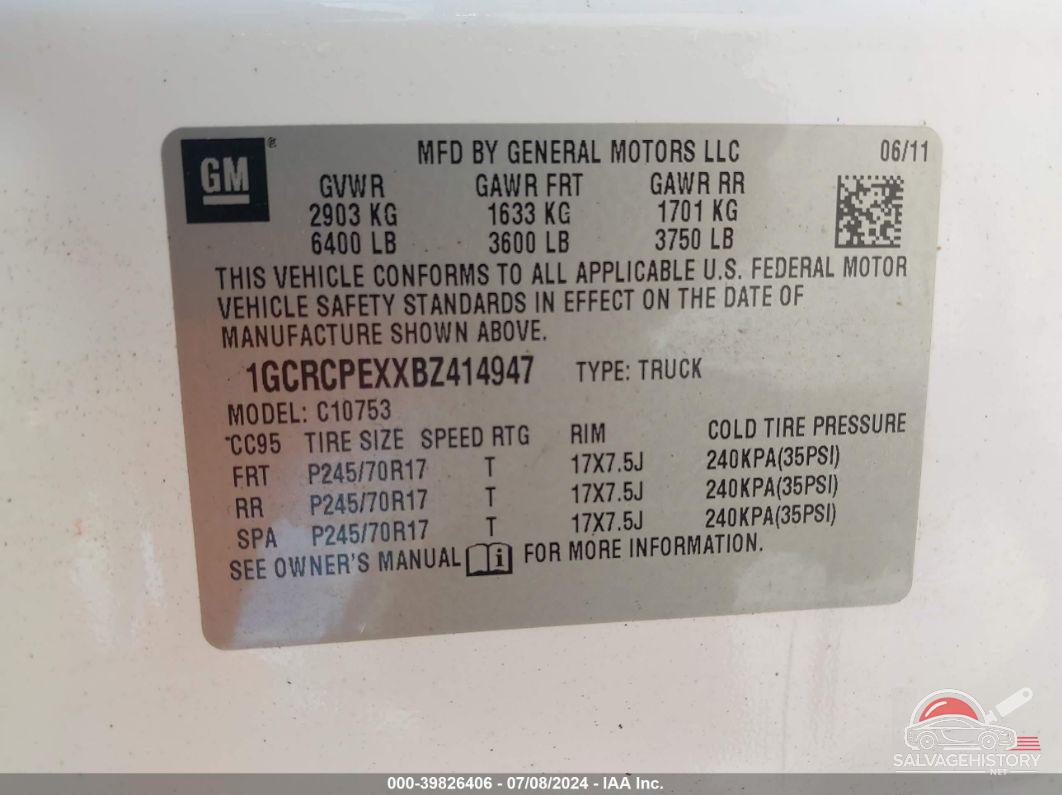 1GCRCPEXXBZ414947 2011 CHEVROLET SILVERADO 1500 photo no. 9