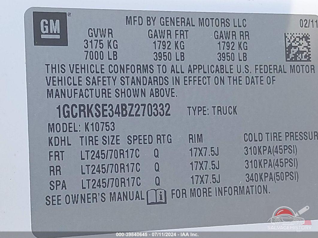 1GCRKSE34BZ270332 2011 CHEVROLET SILVERADO 1500 photo no. 9