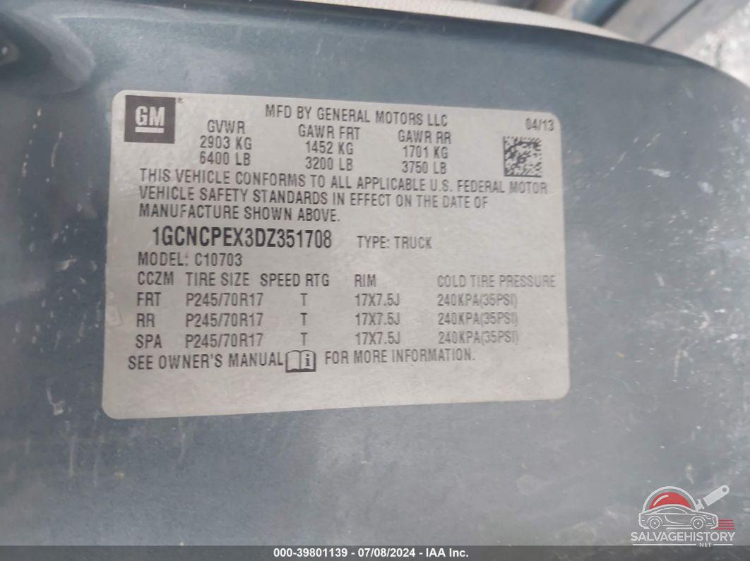 1GCNCPEX3DZ351708 2013 CHEVROLET SILVERADO 1500 photo no. 9