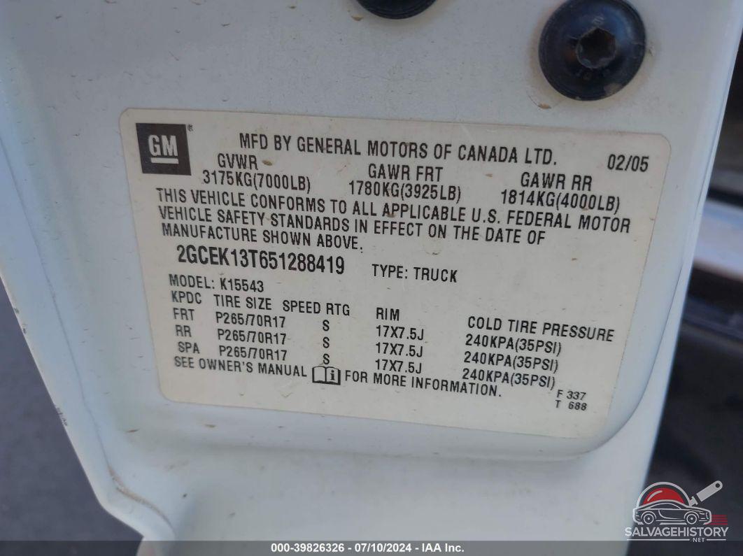 2GCEK13T651288419 2005 CHEVROLET SILVERADO photo no. 9