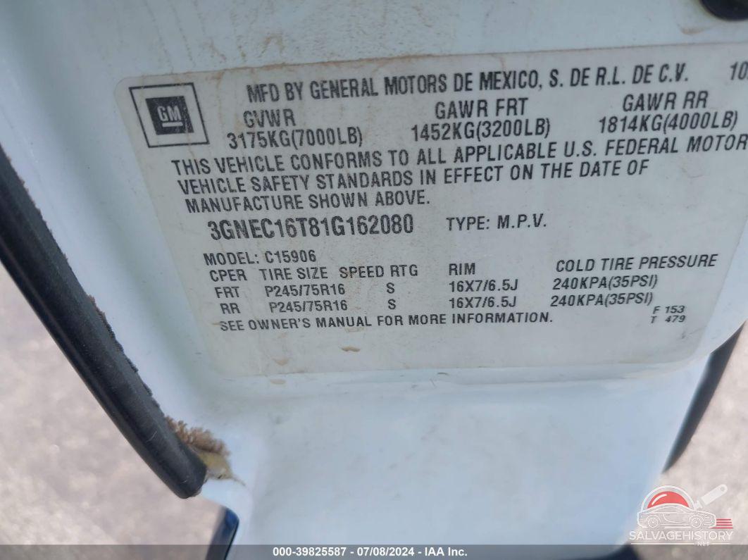 3GNEC16T81G162080 2001 CHEVROLET SUBURBAN 1500 photo no. 9