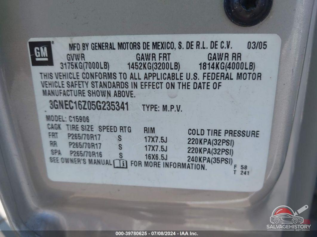 3GNEC16Z05G235341 2005 CHEVROLET SUBURBAN 1500 photo no. 9