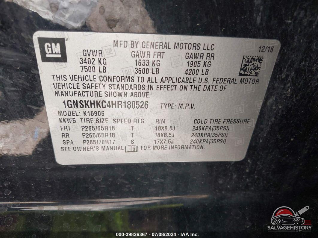 1GNSKHKC4HR180526 2017 CHEVROLET SUBURBAN photo no. 9