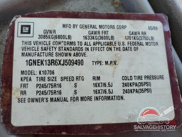 1GNEK13R6XJ509490 1999 CHEVROLET TAHOE photo no. 13