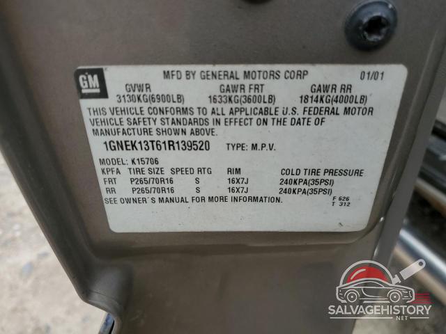 1GNEK13T61R139520 2001 CHEVROLET TAHOE photo no. 13