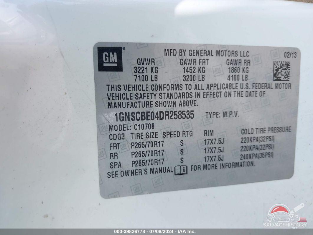 1GNSCBE04DR258535 2013 CHEVROLET TAHOE photo no. 9