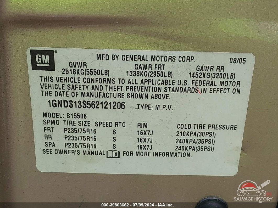 1GNDS13S562121206 2006 CHEVROLET TRAILBLAZER photo no. 9