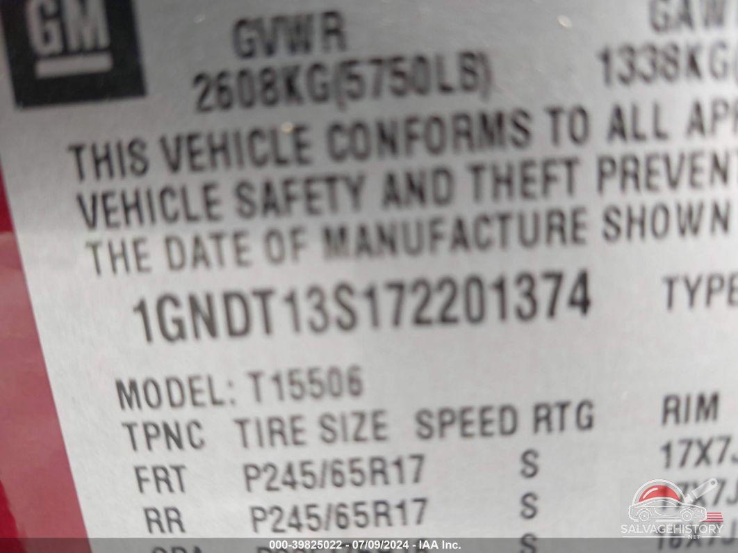 1GNDT13S172201374 2007 CHEVROLET TRAILBLAZER photo no. 9