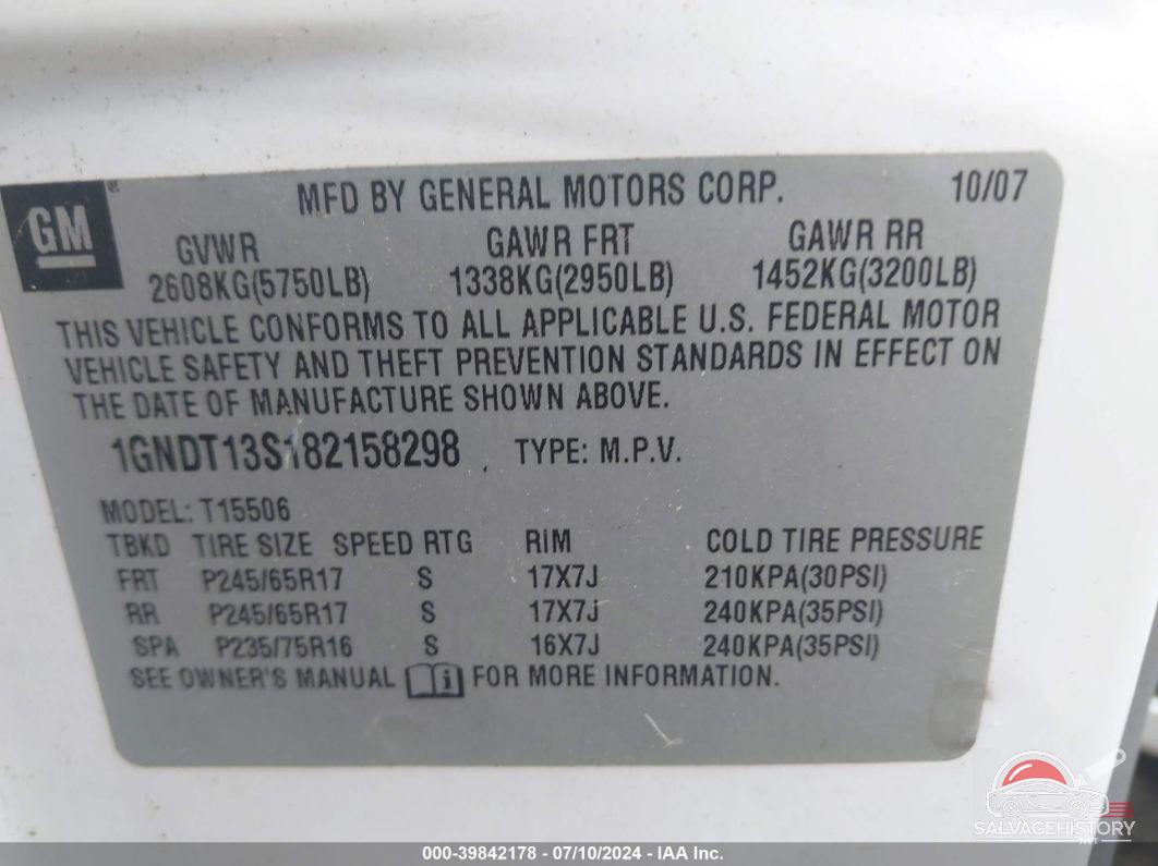 1GNDT13S182158298 2008 CHEVROLET TRAILBLAZER photo no. 9