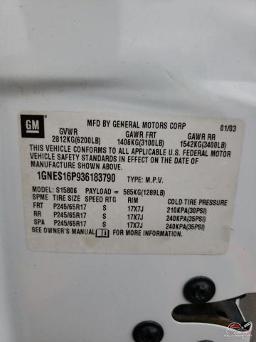 1GNES16P936183790 2003 CHEVROLET TRAILBLZR photo no. 12