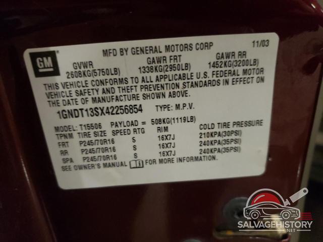 1GNDT13SX42256854 2004 CHEVROLET TRAILBLZR photo no. 13