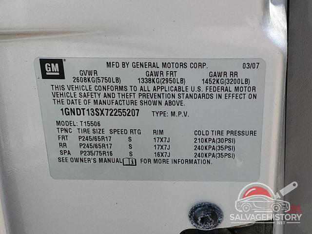 1GNDT13SX72255207 2007 CHEVROLET TRAILBLZR photo no. 13