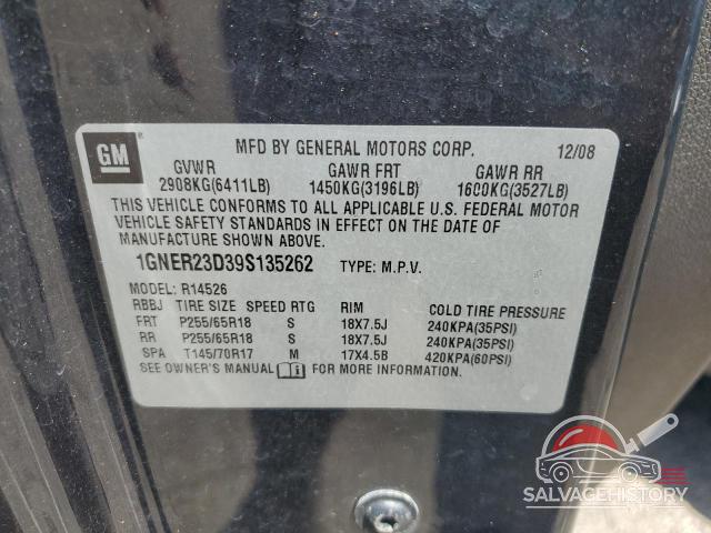 1GNER23D39S135262 2009 CHEVROLET TRAVERSE photo no. 13