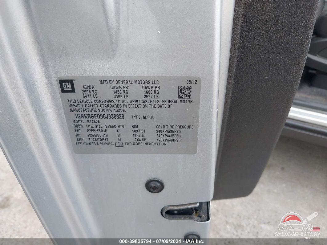 1GNKRGED9CJ338828 2012 CHEVROLET TRAVERSE photo no. 9