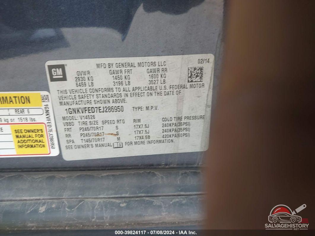 1GNKVFED7EJ286950 2014 CHEVROLET TRAVERSE photo no. 9