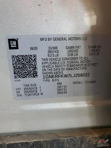 1GNERFKW7LJ258022 2020 CHEVROLET TRAVERSE photo no. 13