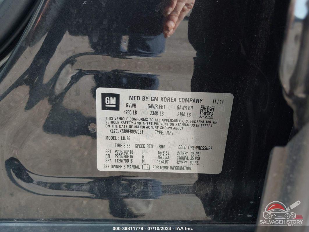 KL7CJKSB9FB097021 2015 CHEVROLET TRAX photo no. 9