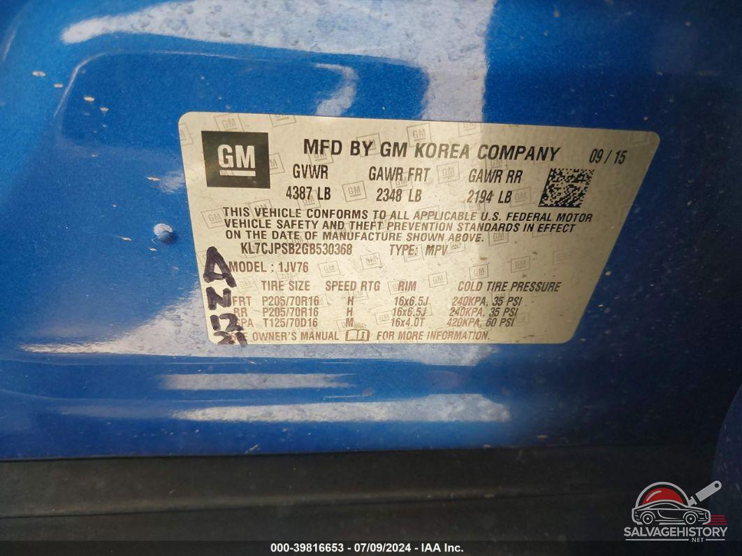 KL7CJPSB2GB530368 2016 CHEVROLET TRAX photo no. 9