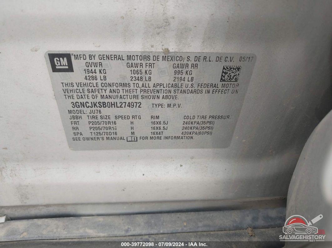 3GNCJKSB0HL274972 2017 CHEVROLET TRAX photo no. 9