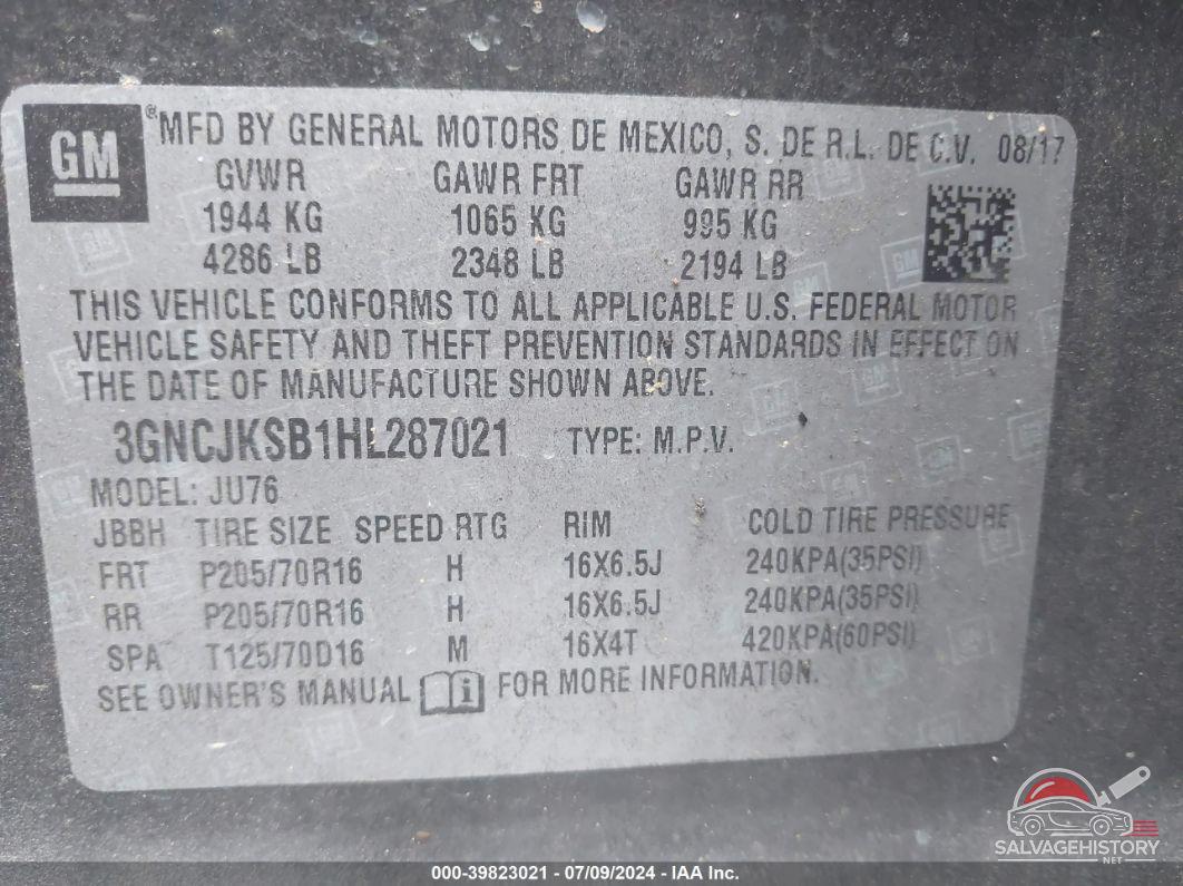 3GNCJKSB1HL287021 2017 CHEVROLET TRAX photo no. 9